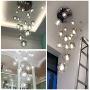 Staircase Long Chandelier,Modern Bubble Glass Chandeliers,Adjustable Height Pendant Light Molecules Hanging Light Fixture for Dining Room Bedroom Gray 6 Lights