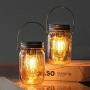 Mason Jar Lights Hanging, Cordless Lanterns for Patio, Battery Operated Tabletop Lamp with LED Bulb, Outdoor Indoor Decor for Garden Camping Picnic Party Fireplace Hallway Stairs (2 Amber-No Timer)