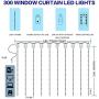 Tiandirenhe Window Curtain Fairy String Lights, 9.8x9.8FT 300 LED USB Powered Waterproof, 8 Lighting Modes with Hooks , Remote Control Timer for Bedroom Wedding Party Home Indoor Outdoor (Warm White)