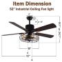 Bella Depot 52'' Vintage Industrial Ceiling Fan Light, Remote Control & Pull Chains, 5 Wood Reversible Blades, Black Cage Ceiling Fan for Living Room/Bedroom/Restaurant etc.