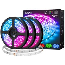 Olafus 50ft Led Strip Lights, Music Synch Color Changing RGB LED Strip Lights Built-in Mic, 44 Keys Remote Control LED Lights Rope Lights, 5050 RGB LED Light Strip(Voice+Remote+Mic+Receiver Button)