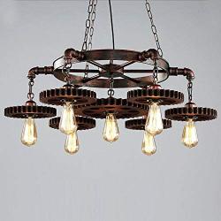 Industrial Metal Pendant Light Retro Iron Gear Chandelier Antique Metal Hanging Ceiling Light Fixture Classic Hanging Light for Dining Living Rooms Kitchen