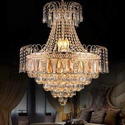 LITFAD Gold Crown Shaped Chandelier Luxurious Style Clear Crystal Pendant Light Modern LED Hanging Lights for Living Room Villa Dining Living Hotel Restaurant - 19.5& (50 cm) Wide