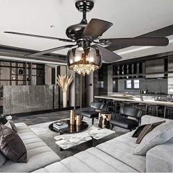 TFCFL 52 Inch LED Crystal Ceiling Fan Light with Remote Control 5 Reversible Blades Vintage Elegant Light Fixture for Home Decoration Living Room Bedroom Bronze Type B