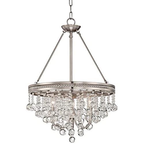 Regina Brushed Nickel Pendant Chandelier 19'' Wide Clear Crystal Baubles 3-Light Fixture for Dining Room House Foyer Kitchen Island Entryway Bedroom Living Room - Vienna Full Spectrum