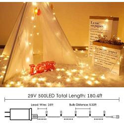 Extra-Long 180FT 500 LED Christmas String Lights Indoor/Outdoor, Waterproof Warm White Christmas Lights, 8 Modes Led String Lights Decorative for Wedding Party Patio Garden Christmas Tree