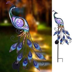 TERESAS COLLECTIONS 31.5 inch Metal Peacock Decor Garden Solar Lights Solar Peacock Stake for Outdoor Patio Yard Decorations, Valentines Day Gift for Couples