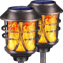 TomCare Solar Lights Metal Solar Torch Lights Flickering Flame Outdoor Lighting Decorative Landscape Pathway Garden Lights Waterproof Solar Powered Dusk to Dawn Auto On/Off for Patio Yard Pool, 2 Pack