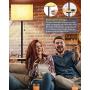 Lifeholder Floor Lamp, Modern Floor Lamp with Useful Dual USB Ports & Rectangle Tray Table, LED Floor Lamp with Line Fabric Shade & Pull Chain, Standing Lamp Idea for Bedroom, Living Room or Office