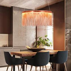 LITFAD Post Modern LED Chandeliers 1-Light Rose Gold Fringe Suspension Light 110V-120V Home Restaurant Cafe Decoration Hanging Lighting Pendant Light for Bedroom Dining Room Hotel