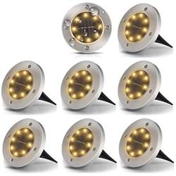 Solar Ground Lights, Disk Lights Waterproof In-Upgraded Outdoor Garden Waterproof Bright in-Ground Lights for Lawn Pathway Yard Driveway, with 8 LED