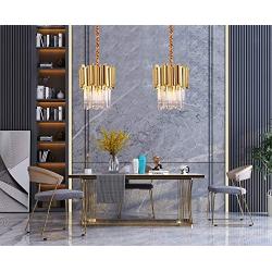 LITFAD Gold 2 Tiers Pendant Light 3 Lights LED Pendant Lamp Modernism Clear Crystal Hanging Ceiling Light Modern Design LED Chandelier for Dining Room Living Room Restaurant Hotel