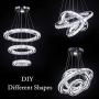 Crystal Chandelier Lighting, 3 Ring LED Modern Crystal Ceiling Light Adjustable Stainless Steel Cool White Pendant Lights Fixtures for Bedroom, Living Room, Hallway, Kitchen, Hotel, Bar, Dining Room