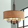 Tremont Rust Cage Pendant Chandelier 20'' Wide Industrial Rustic Tan Burlap Drum Shade 3-Light Fixture for Dining Room House Foyer Kitchen Island Entryway Bedroom Living Room - Franklin Iron Works
