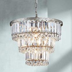 Saint Mossi Modern Crystal Chandelier with 5 Lights and 3-Tier,Raindrop Chandelier with K9 Crystal,LED Pendant Lighting Fixture for Dining Room,Bedroom,Living Room,H12'' X D14'' with Adjustable Chain