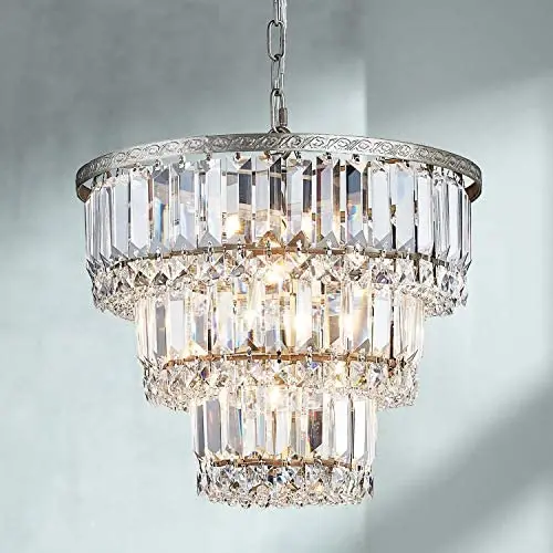 Saint Mossi Modern Crystal Chandelier with 5 Lights and 3-Tier,Raindrop Chandelier with K9 Crystal,LED Pendant Lighting Fixture for Dining Room,Bedroom,Living Room,H12'' X D14'' with Adjustable Chain