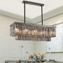 BAYCHEER Luxury Smoke Crystal Modern Chandelier,Rectangle 12 Bulbs Crystal Droplets Pendant Suspension Lamp Light Fixture Hanging Dining Room Kitchen Island,Bulb Not Included,39''