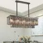 BAYCHEER Luxury Smoke Crystal Modern Chandelier,Rectangle 10 Bulbs Crystal Droplets Pendant Suspension Lamp Light Fixture Hanging Dining Room Kitchen Island,Bulb Not Included,31.5''