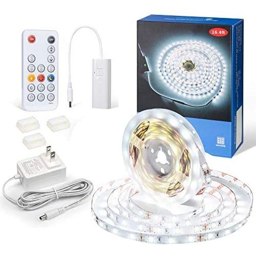 White LED Strip Lights, WOBANE Dimmable LED Light Strip Kit, 16.4ft Flexible Tape Lights for Bedroom,Kitchen,Under Cabinet,Bright 6500K Daylight, LED Mirror Lighting for Vanity Makeup Dressing Table
