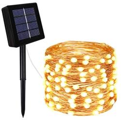 Solar String Lights Outdoor Fairy Lights, 39 Ft 120 LED 8 Modes Garden Copper Wire Waterproof Decoration Lighting for Garden, Patio, Gate, Wedding, Christmas (Warm White)