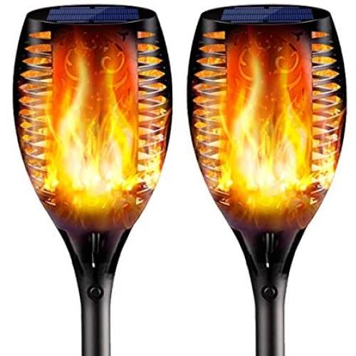 2PCs Solar Torch Lights Outdoor, 43 inch 96 LED, Waterproof Landscape Garden Pathway Light with Vivid Dancing Flickering Flames, with Auto On/Off Dusk to Dawn, for Christmas Lights Decoration