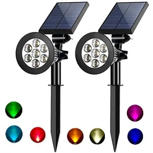 Solar spotlights outdoor 7 led multi color Solar Garden Lights for the patio law garden (changing & fixed color) 2 pack