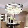 Lighting Groups 42 Inch Retractable Ceiling Fans with Light Remote Control 4 Invisible Clear Acrylic Reverse Blades Bedroom Dining Room Ceiling Fan Chandelier Indoor Fandelier Light Kits with Fans (42 Inch, Silver)