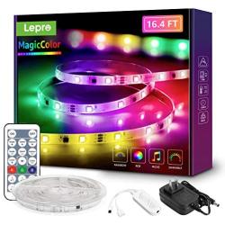 MagicColor LED Strip Lights, Lepro 16.4ft Music Sync Waterproof RGBIC Light Strip with Remote, 5050 RGB LED Lights for Bedroom, Home Decoration, TV, Gaming Room, Party, Balcony and Camping