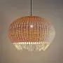 LITFAD 1 Bulb Hand Woven Pendant Lighting Chinese Bamboo Ceiling Suspension Lamp Retro Weave Rattan Hanging Lamp in Beige for Coffee Shop Dining Room Restaurant - 19.5'' (50 cm)