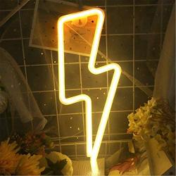 Protecu Neon Lightning Bolt, USB or Battery Operated Neon Sign Shaped Decor Light, LED Neon Decorative Lights, Neon Light Sign for Kids, Living Room, Birthday, Party Decor (Warm White)