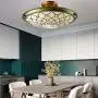 LITFAD Tiffany Style LED Ceiling Lamp Metal Decor Beige Stained Glass Three-Light Semi Flush Mount Ceiling Light Pendant Lighting for Dining Room Bedroom Corridor - 16.5'' (42 cm)