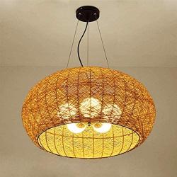 AXWT 60CM Vintage Old Fashioned Pendant Light Rattan Restaurant Chandelier Retro Manual Weave Birds Nest Ceiling Light Bedroom Living Room Cafe Bar Office E27 Hanging Lamp