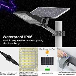 300W Solar Street Lights Outdoor, 20000 Lumens, with Remote Control, Motion Sensor, Waterproof IP66, Dusk to Dawn Solar Led Flood Light for Parking Lot, Stadium, Yard, Garage and Garden (Cool White)