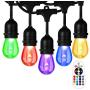 42Ft Outdoor String Lights, Commercial Changing Color RGB String Lights with Remote Control and 15 Hanging Sockets for Patio Garden Porch Backyard Party Deck Yard