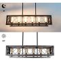 Beuhouz 37.8'' Long Wood Chandelier Light for Kitchen Island, Metal Farmhouse Dining Room Lighting Rectangle Rustic Chandelier Billiard Light 6 Lights Edison E26 8001A