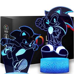 3D Illusion Sonic The Hedgehog Night Light - 2 Pattern 16 Color Change Decor Lamp with Remote Control Kids Bedroom Decoration, Creative Lighting for Kids and Sonic The Hedgehog Fans