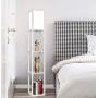 Garwarm LED Shelf Floor Lamp -Asian Wooden Frame-Tall Lights with Organizer Storage Display Shelves-Modern Standing Lamps for Living Room Bedrooms,White