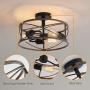 PUSU Ceiling Light 3E26 Light Fixture Diameter 14.2'' with Wooden Cage and Matte Black Base Kitchen Ceiling Light for Kitchen Living Room Dining Room Bedroom Hallway