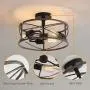 PUSU Ceiling Light 3E26 Light Fixture Diameter 14.2'' with Wooden Cage and Matte Black Base Kitchen Ceiling Light for Kitchen Living Room Dining Room Bedroom Hallway
