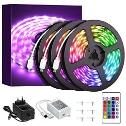 Onforu 49.2ft LED Strip Lights for Bedroom, 15m RGB LED Light Strip with Remote, Color Changing Rope Lights with 5050 LEDs, 24V Colored Room Lights, Adhesive Tape Light for TV, Ceiling, Cupboard, Bar