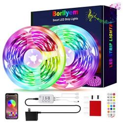 Borllyem Led Strip Lights 32.8 Feet, Music Sync Led Lights Strip Colors Changing Rope Lights with Remote App Control Led Lights for Home Party