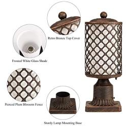 GZBtech Vintage Outdoor Post Lantern, 110V Waterproof Pole Light Fixture in Oil Rubbed Bronze Finish, Cast Aluminum Rustic Blossom Style Pillar Lantern Pack of 2 with Frosted Glass Shade for Backyard