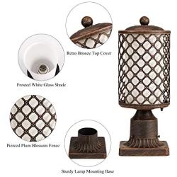 GZBtech Vintage Outdoor Post Lantern, 110V Waterproof Pole Light Fixture in Oil Rubbed Bronze Finish, Cast Aluminum Rustic Blossom Style Pillar Lantern Pack of 2 with Frosted Glass Shade for Backyard