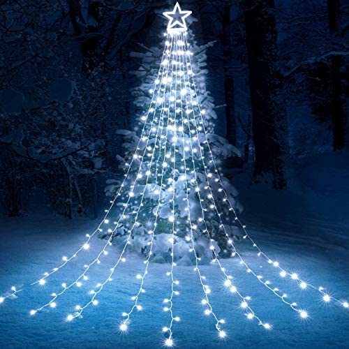 Toodour Christmas Lights, 317 LED 10ft X 9 Outdoor Christmas Decorations Lights with 12'' Topper Star, 8 Lighting Modes Outside Christmas Tree Lights (White)