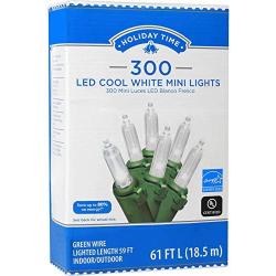 Holiday Time 300 LED String Lights Cool White Mini Lights 61 FT Long Plug in for Indoor Outdoor Christmas Tree Garden Wedding Party Decoration.