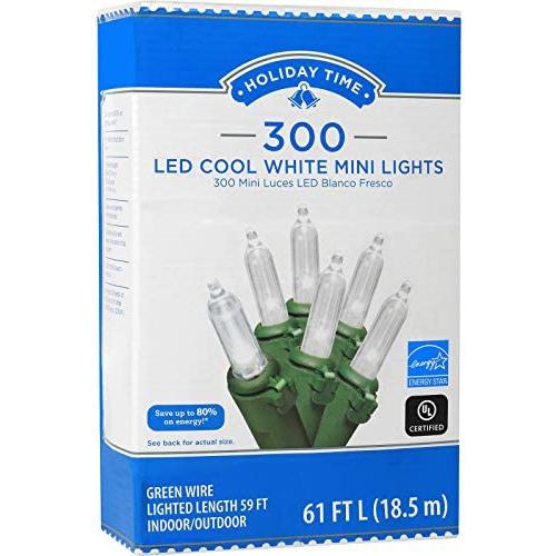 Holiday Time 300 LED String Lights Cool White Mini Lights 61 FT Long Plug in for Indoor Outdoor Christmas Tree Garden Wedding Party Decoration.