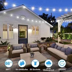 LED Outdoor String Lights 2 Pack 33FT 4000K Daylight White G40 LED Globe String Lights, Waterproof Connectable Hanging String Patio Lights with 50+4 Bulbs for Backyard Bistro Party, Total 66FT