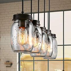 Kitchen Island Lighting,5-Lights Farmhouse Chandeliers for Dining Rooms,Mason Jar Lights Pendant Lighting for Kitchen Island