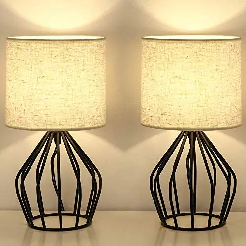 HAITRAL Modern Farmhouse Lamps - Black Metal Table Lamps with Hollowed Out Base , Bedside Lamps Set of 2 with Linen Fabric Lampshade for Bedrooms, Living Room HAITRAL Modern Farmhouse Lamps - Black Metal Table Lamps with Hollowed Out Base , Bedside Lamps Set of 2 with Linen Fabric Lampshade for Bedrooms, Living Room