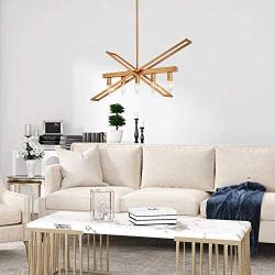 LOG BARN Gold Chandelier, 25.5'' Modern Chandelier, 5 Lights Medium Linear Light Fixture for Kitchen Island, Dining Room, Foyer, Entryway, Bedroom, Brushed Golden Brown Finish